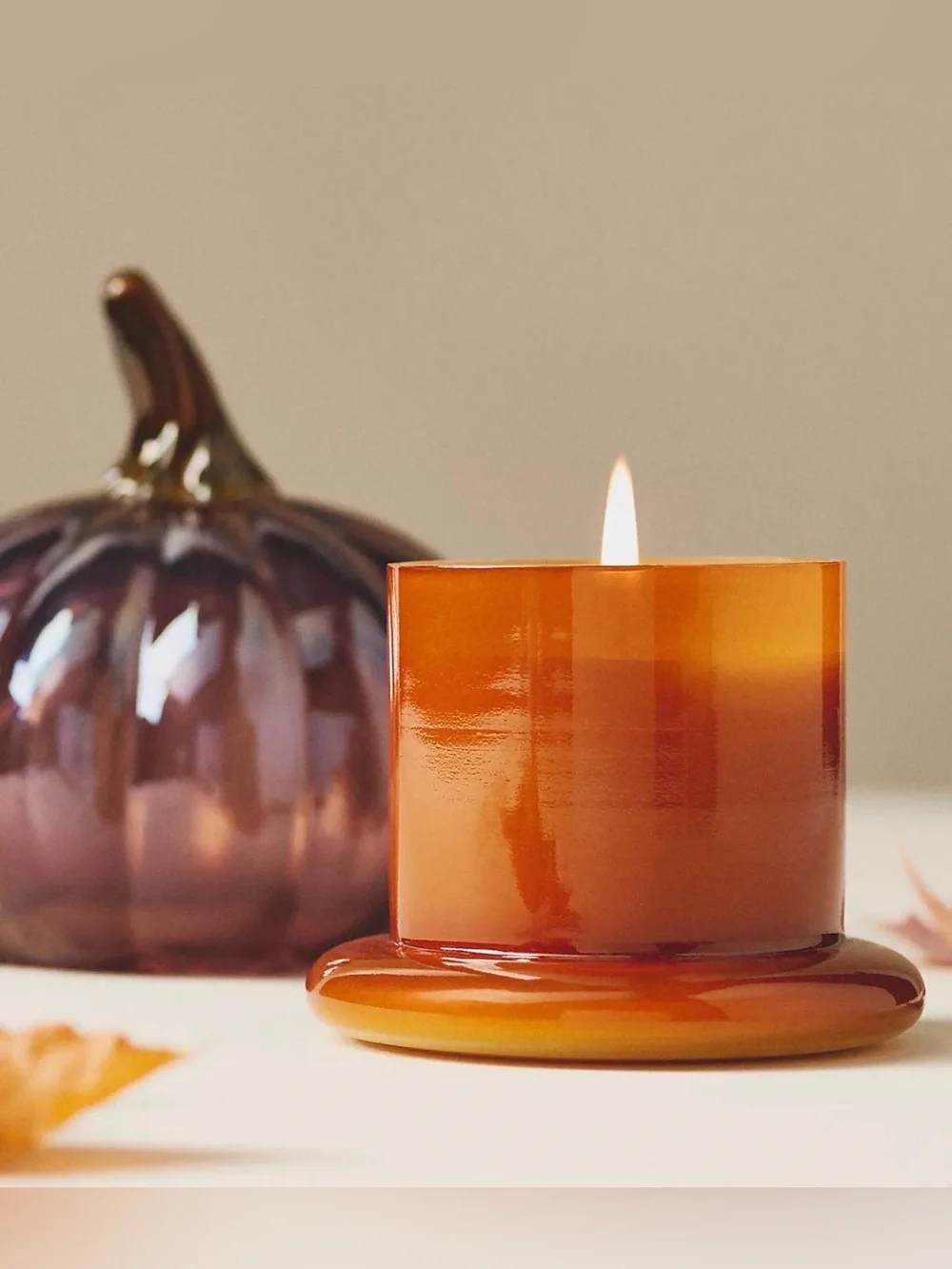 Anthropologie Woody White Birch & Pumpkin Glass Pumpkin Cloche Candle, NEW!